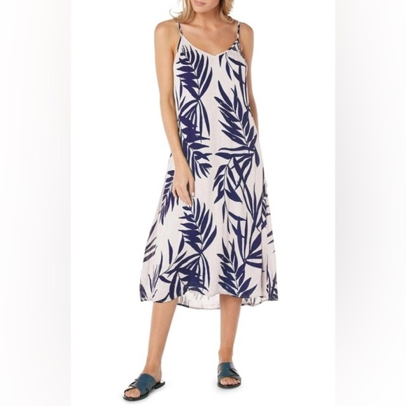 Michael Stars Tickle Pink Palm Frond Print Viscose Midi Paradiso Sundress EUC S - Picture 1 of 9
